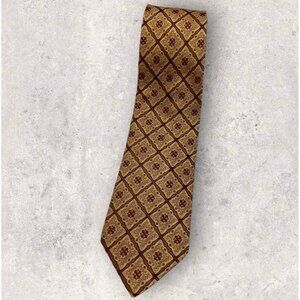 ANDRÉ CLAUDE CANOVA Silk Tie FRANCE Brown Gold Geometric W:3.6" EUC